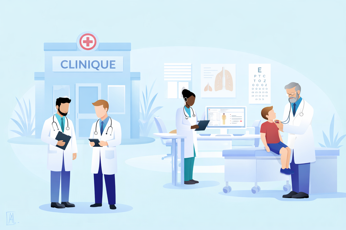 Dessin d’une équipe soignante dans une structure de soins.