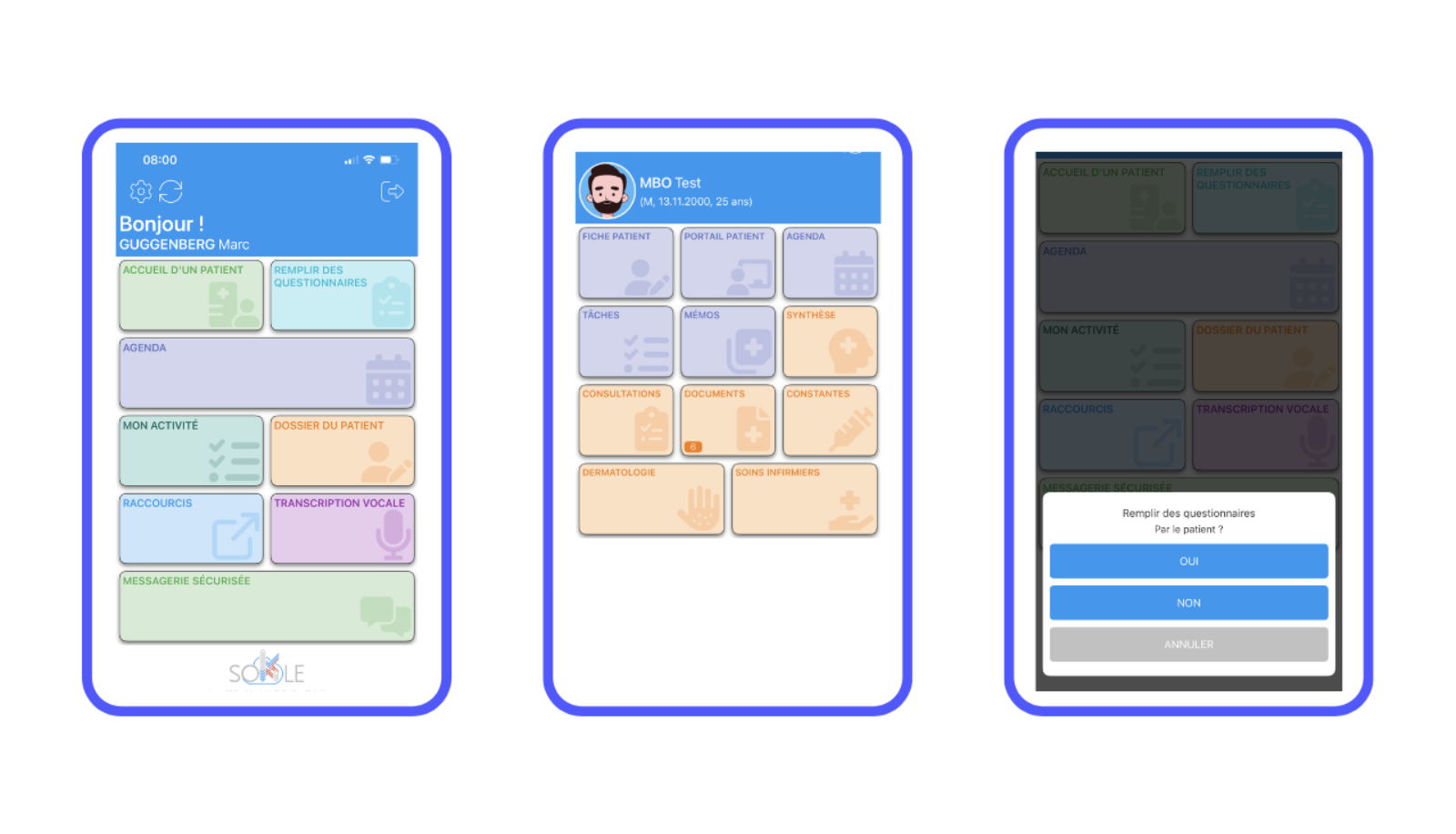 Écrans de l’application mobile IntelliSokle