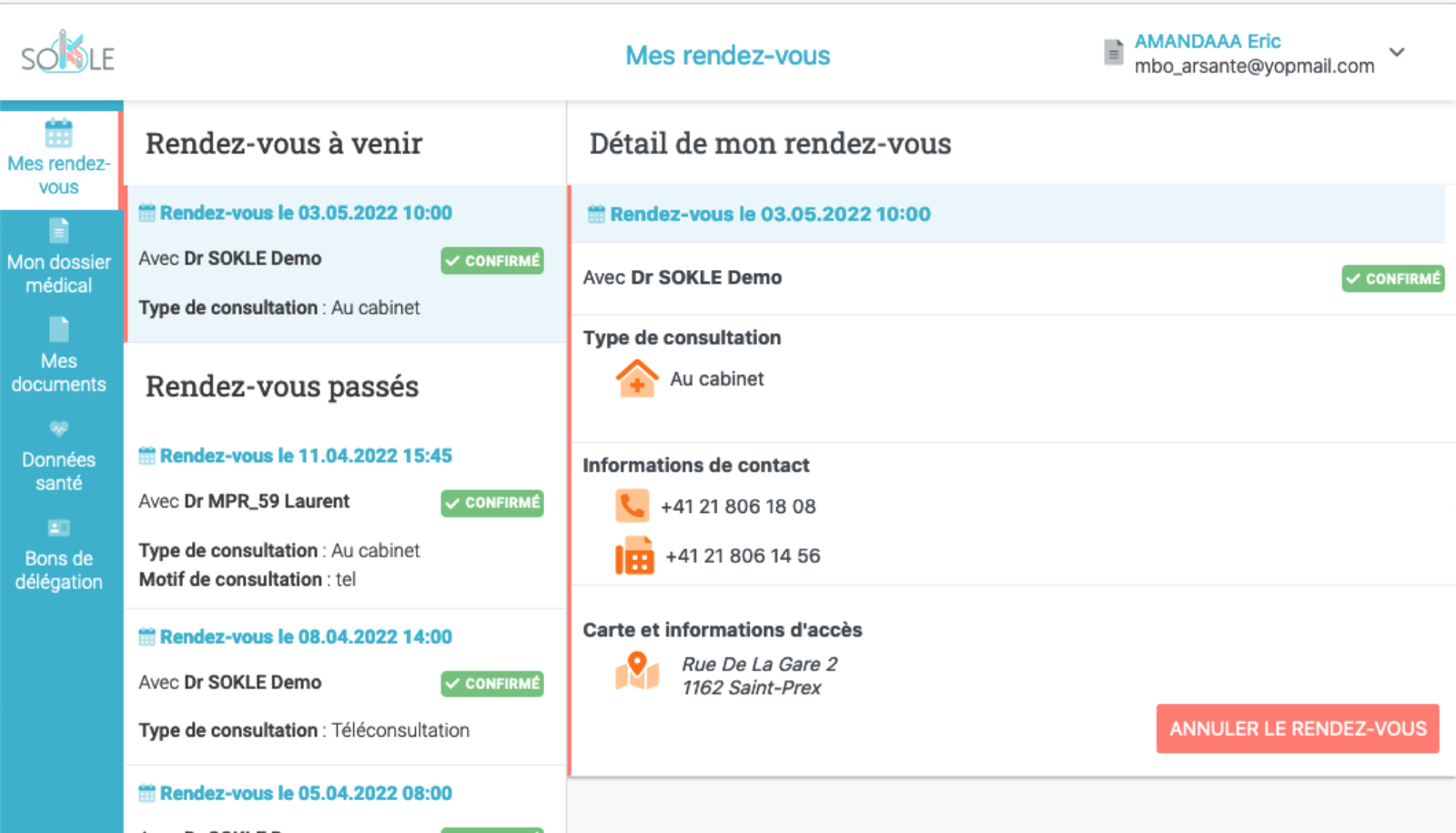 Capture du portail patient Sokle
