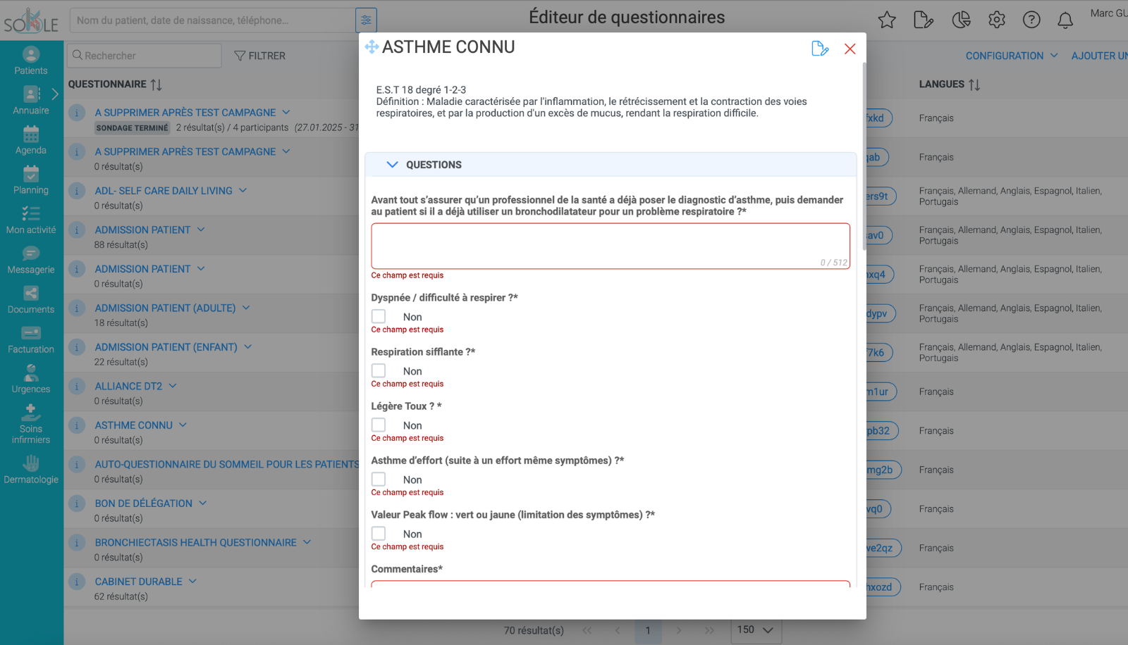 Capture de l’éditeur de questionnaires Sokle